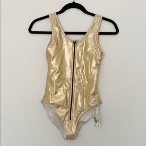 Shiny Zipper Front Bodysuit / Bathing suit